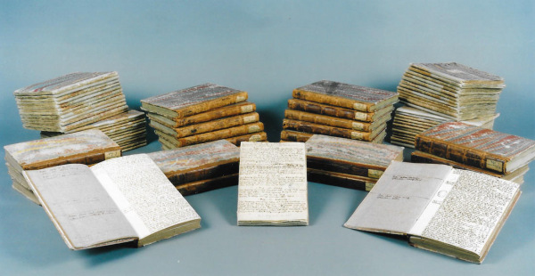 James Woodforde's manuscript diaries in hardback and paperback notebooks and loose sheets at the Bodleian Library, Oxford