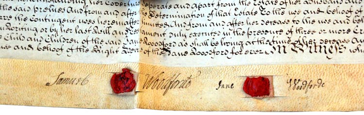 A conveyance of 1744 bears the signatures and seals of the diarist's parents Revd Samuel & Jane Woodforde signatures 1744