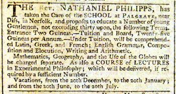 Norwich Mercury 21.5.1785 Palgrave School