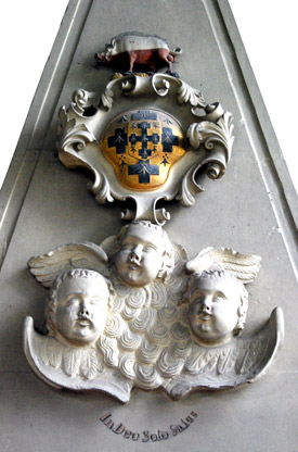 Scottow Church: part of the towering monument to the parents-in-law of John Custance's sister Susanna Durrant 