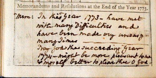 James Woodforde memo book 1773 prayer