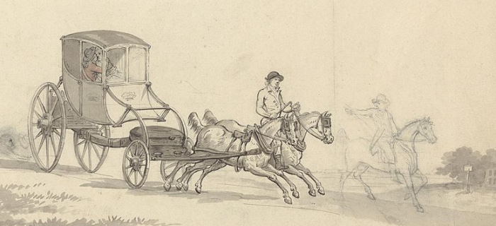 A Post Chaise & Pair with a Post Boy by Samuel Howitt