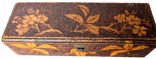 Poker Work-(Pyrography) Glove Box, early 19th Century